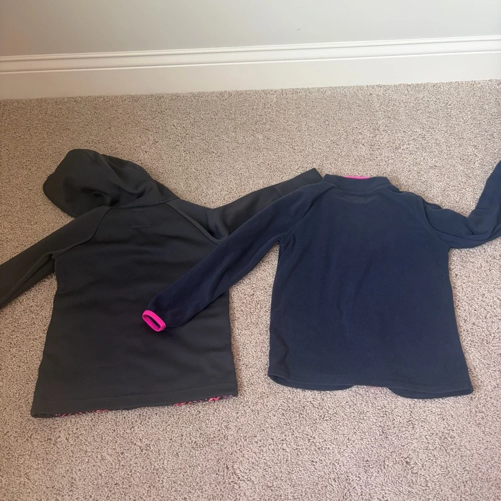 OshKosh B'gosh Gray and Pink pattern light jacket /hood and Navy fleece zip up